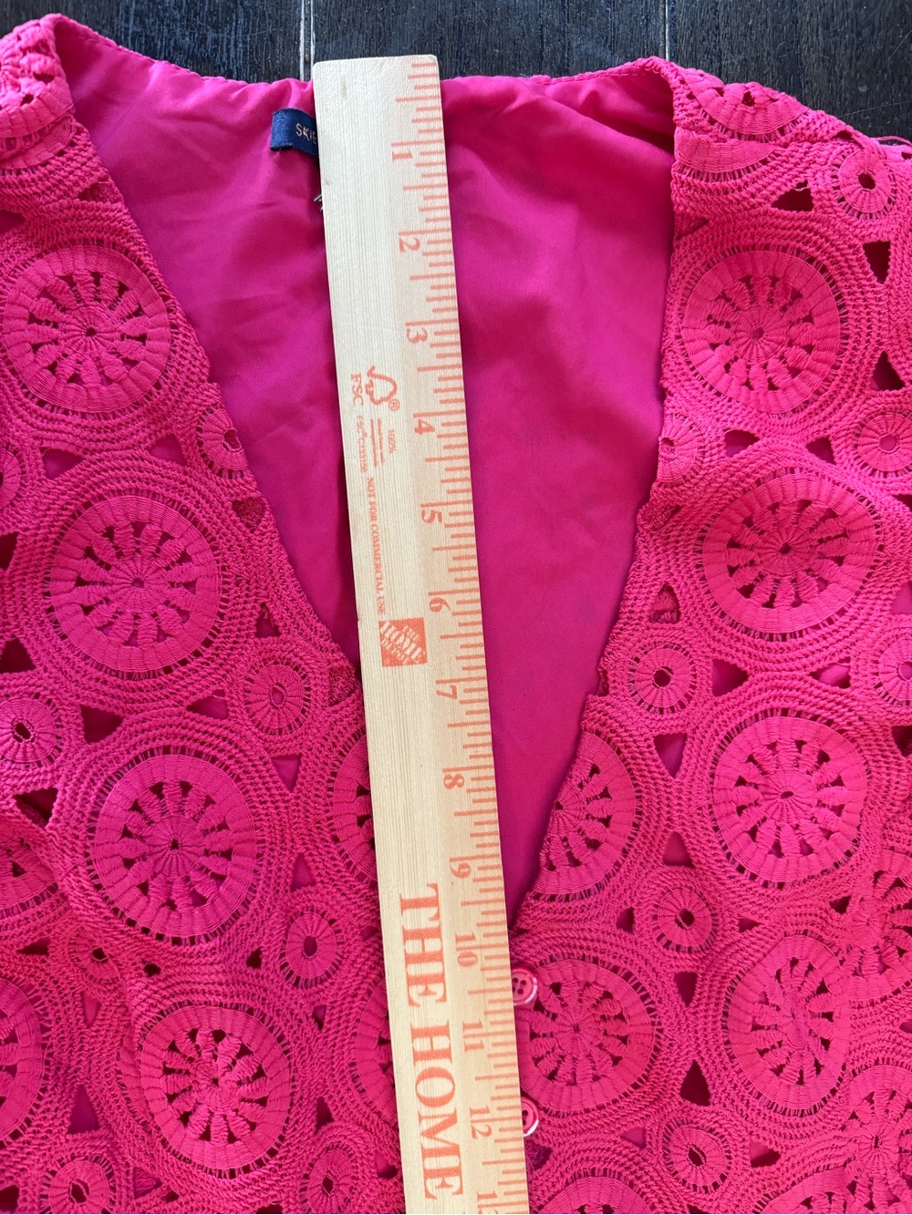 Skies Are Blue L Pink Crochet Lace Midi Dress Ruffle Sleeve V Neck Lined A-Line - Picture 5 of 9